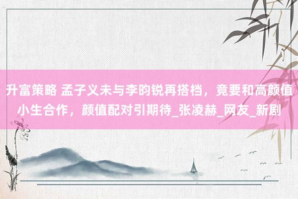 升富策略 孟子义未与李昀锐再搭档，竟要和高颜值小生合作，颜值配对引期待_张凌赫_网友_新剧
